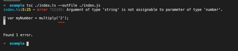 Terminal readout demonstrating a bad TypeScript compile