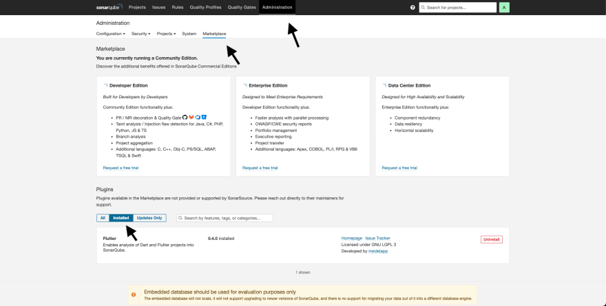 SonarQube Flutter plugin installed