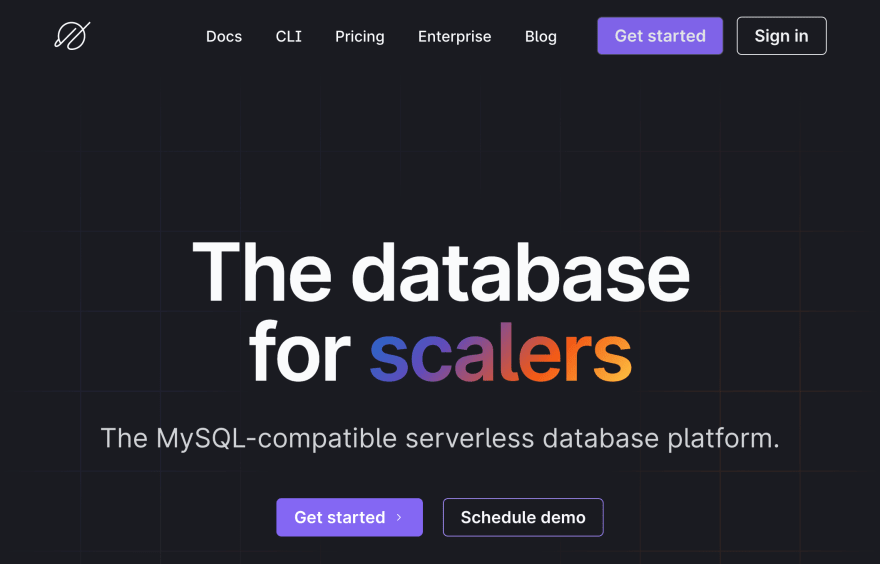 Capture d'écran du site de Planetscale