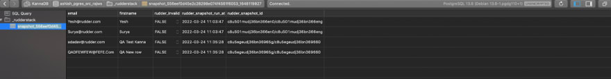 screenshot of the snapshot table UI