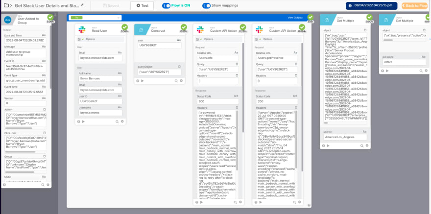 Successful Flow Execution - Get Slack User Details and Status