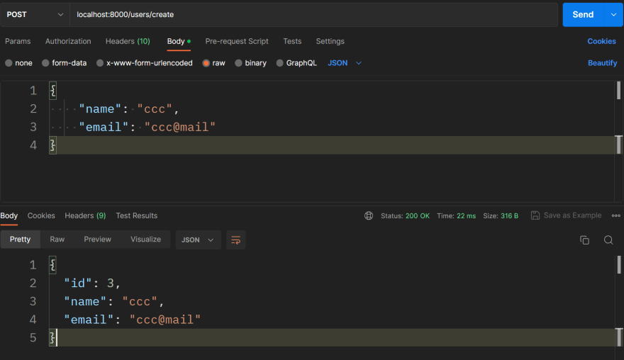 Postman Post request to localhost:8000/users