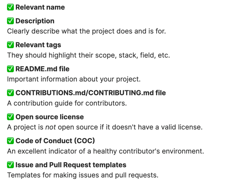 Repo checklist