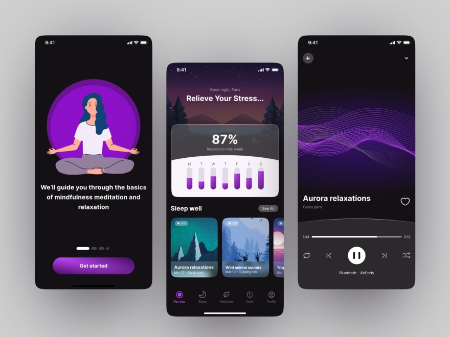 by [Faris Setiawan](https://dribbble.com/shots/17837510-Kalm-Meditation-and-Sleep-Mobile-App)