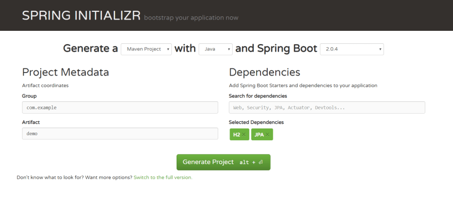 sample spring boot application with h2 database