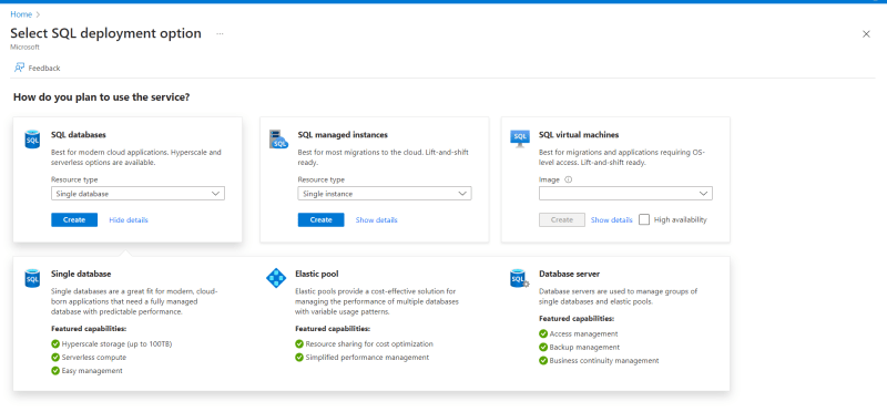 SQL db deployment option