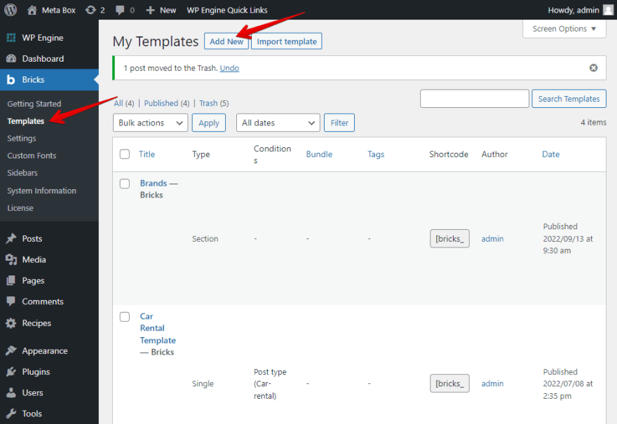 Create a template for the recipe page using Bricks