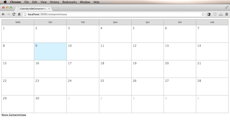 Calendário estilizado mas sem conteúdo