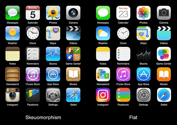 skeuomorphic to flat design