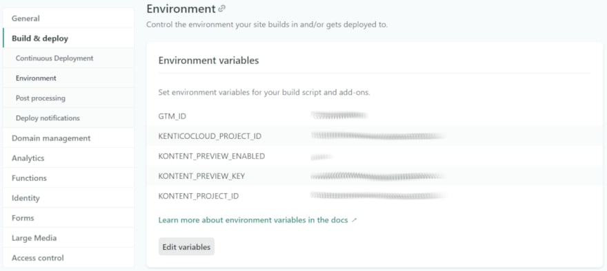Netlify Environment Variables Screenshot