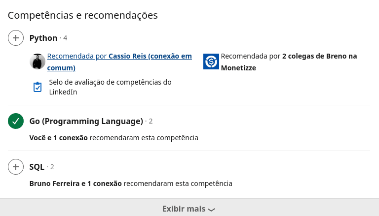 Competências e recomendações de Breno no Linkedin