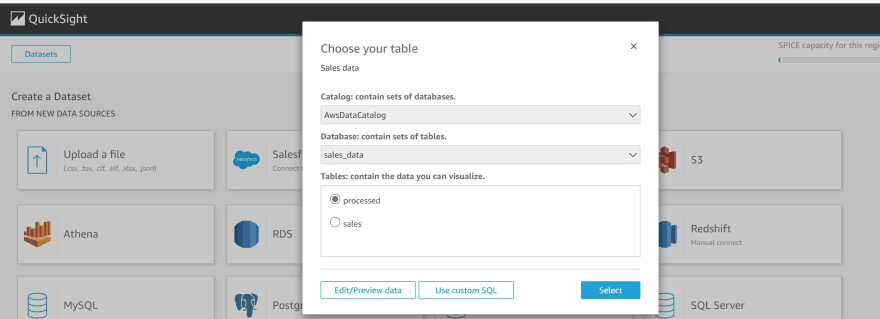 choose processed table