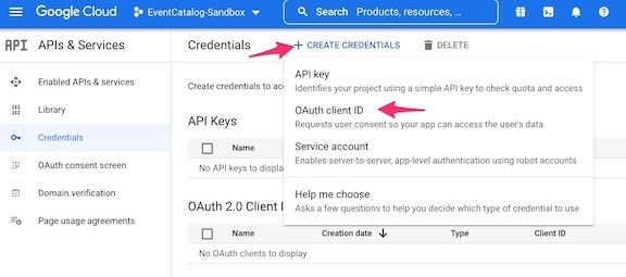 Google Console Create Credentials
