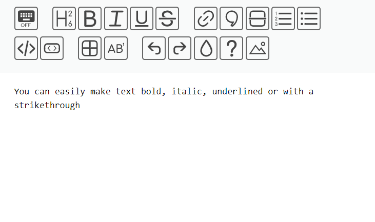 formatting text bold, italic, underlined and with a strikethrough demo