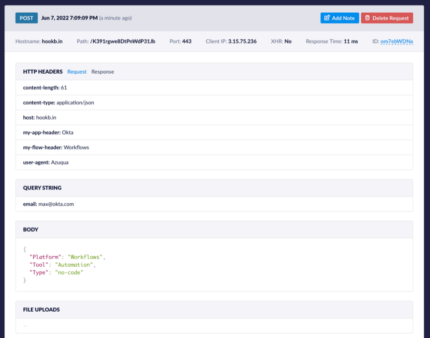 Inspecting an HTTP request on Hookbin