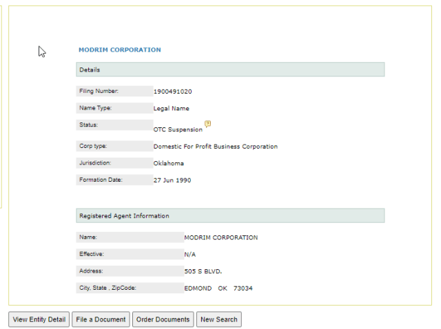 Oklahoma business details from the Secretary of State
