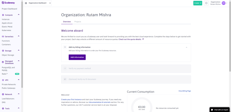 Scaleway Dashboard