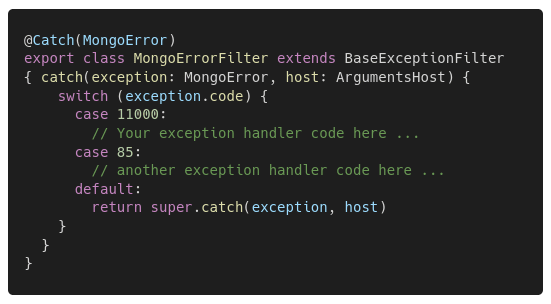 NestJS tip: fine-grained exception filtering for the same exception class!  - DEV Community