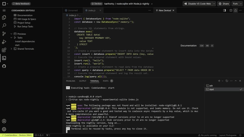 Node:sqlite Devbox