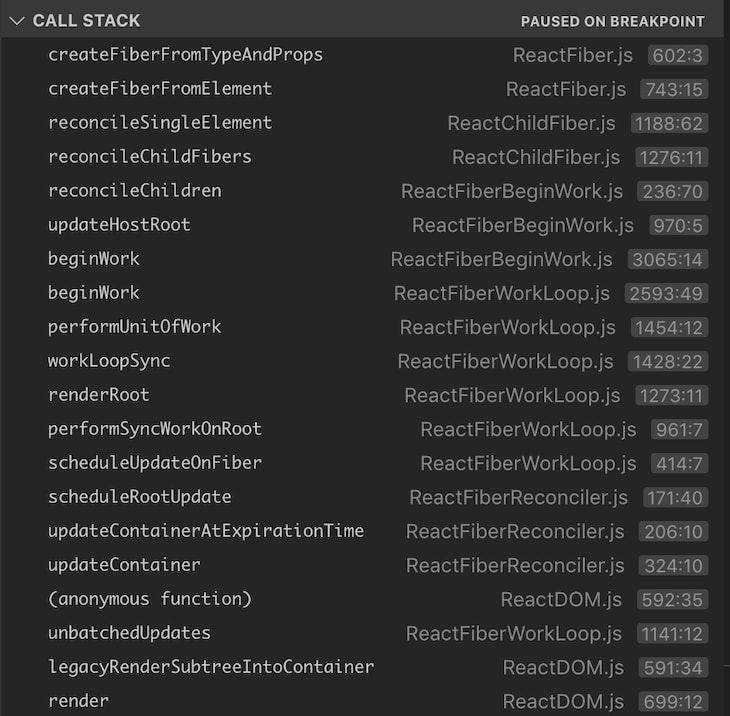 createFiberFromTypeAndProps() Call Stack