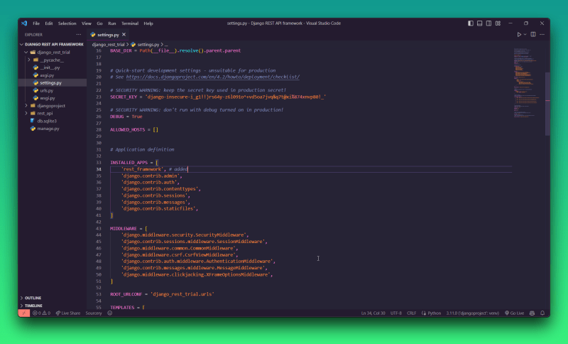 Added rest_framework to the installed apps