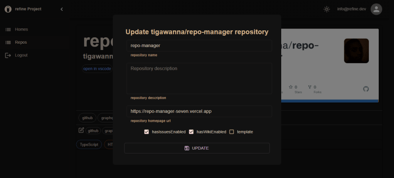 reopo manager update repo