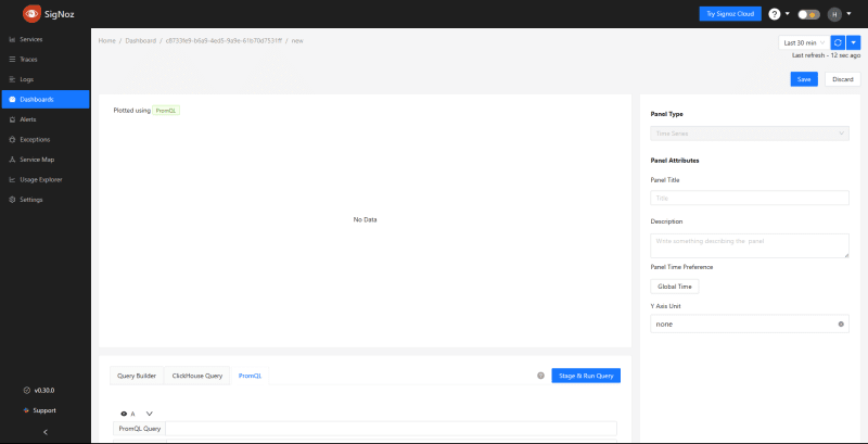 SigNoz metric dashboard