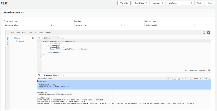 lambda functions console