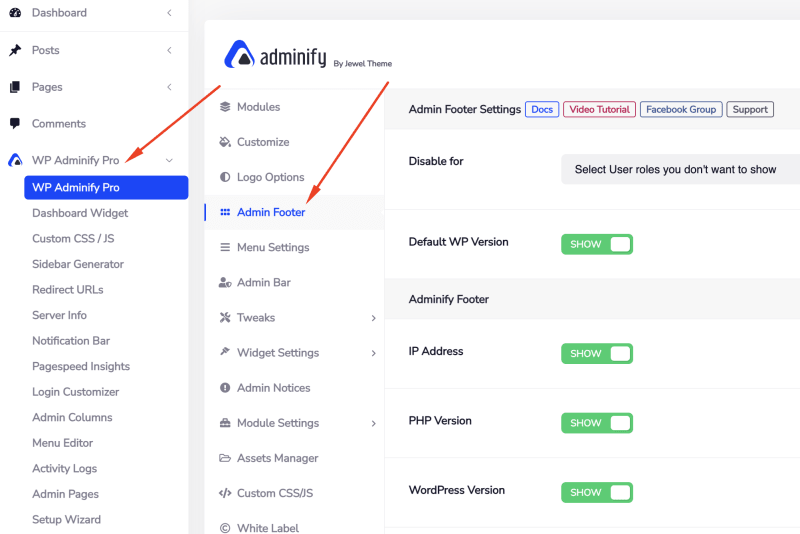 Admin Footer option in WP Adminfiy