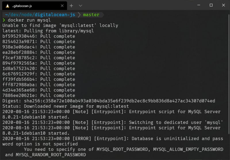 Docker running mysql