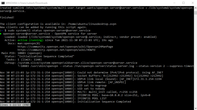 OpenVPN service status