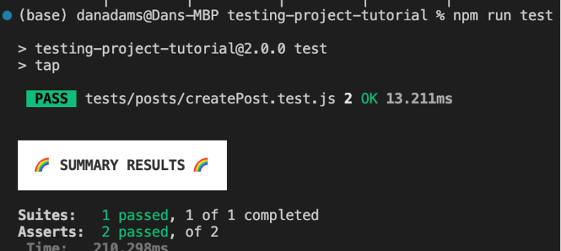 Terminal result after running tests