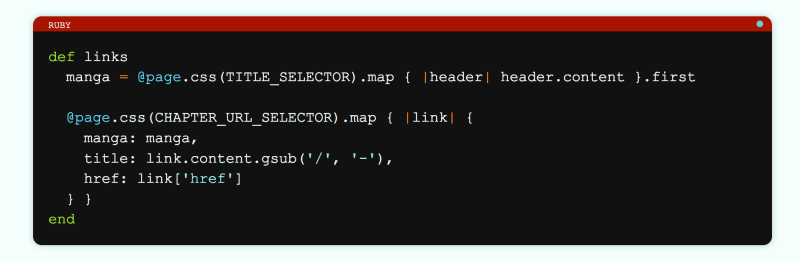 Another example of a styled code snippet, this time with Ruby code.