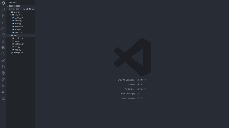 Скриншот приложения Django в VScode