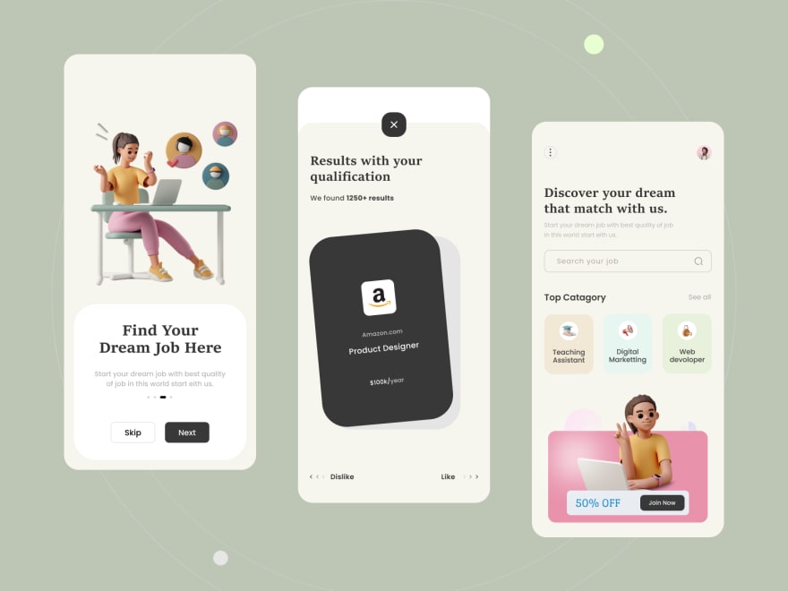 by [Mishu](https://dribbble.com/shots/18520393-Mobile-App-Design)