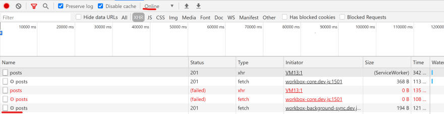 Chrome dev tools showing a succesful retry send to our api