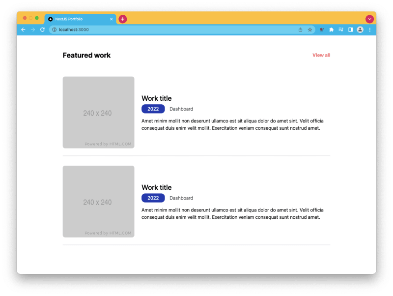 Styled featured work section