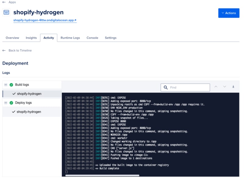 Shopify Hydrogen running on Digital Ocean with Docker