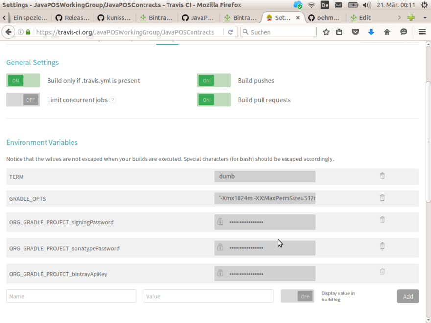 Travis CI project configuration settings