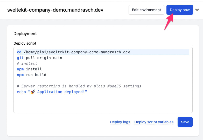 Screenshot deploy now button