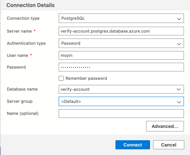 Connecting to Azure Database