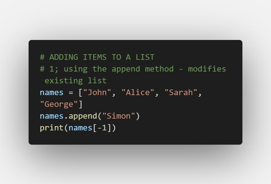 adding items to a list using the append method