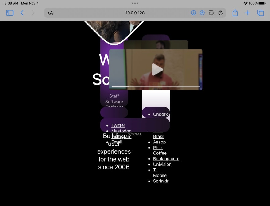screen capture of safari on iPad showing a messed up website