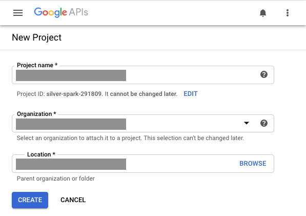 Create new project form