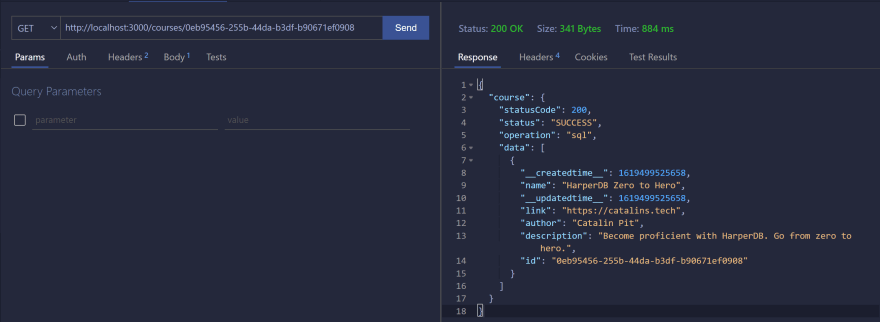 HarperDB Get A Specific Course