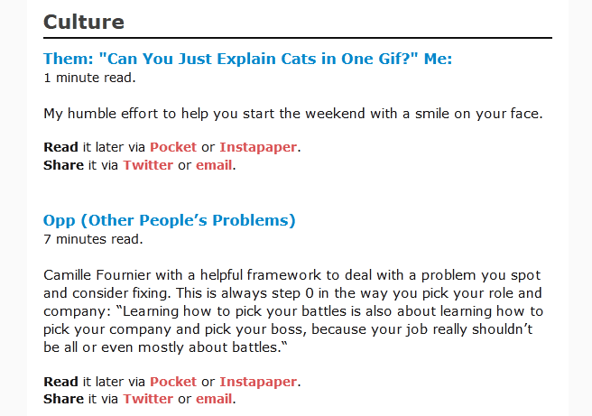 Image from a software lead weekly email