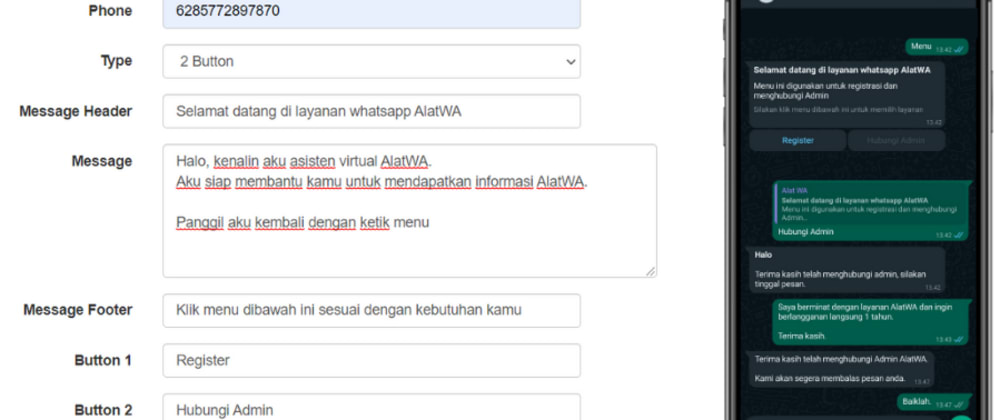 Cara mengirim pesan whatsapp yang berisi Tombol via API dengan PHP cURL