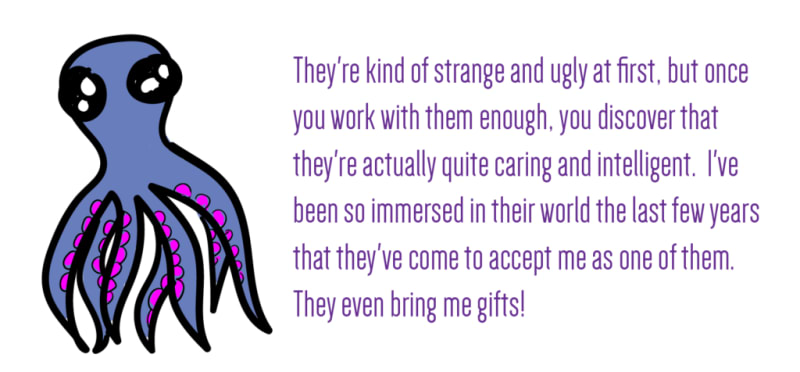 They're kind of strange and ugly at first, but once you work with them enough, you discover that they're actually quite caring and intelligent.  I've been so immersed in their world the last few years that they've come to accept me as one of them.  They even bring me gifts!