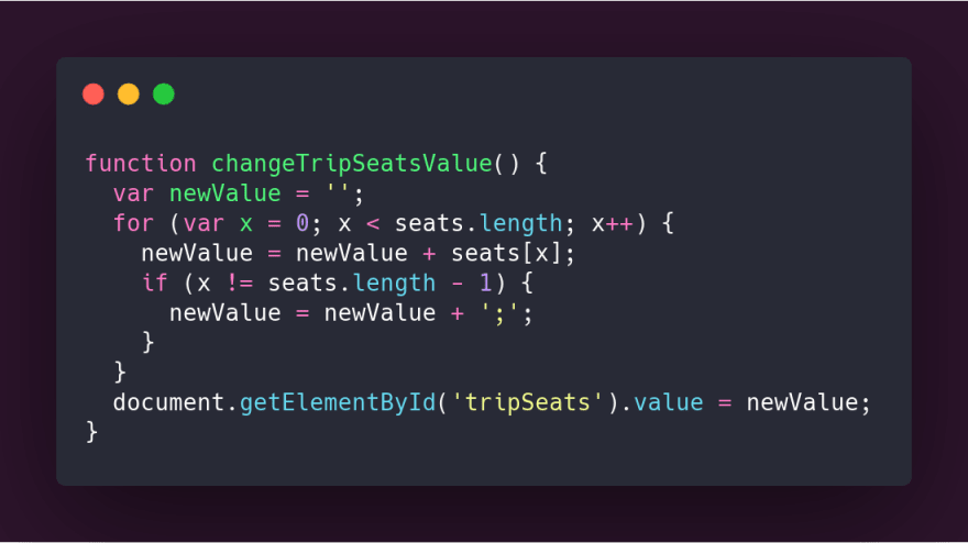 changeTripSeatsValue function