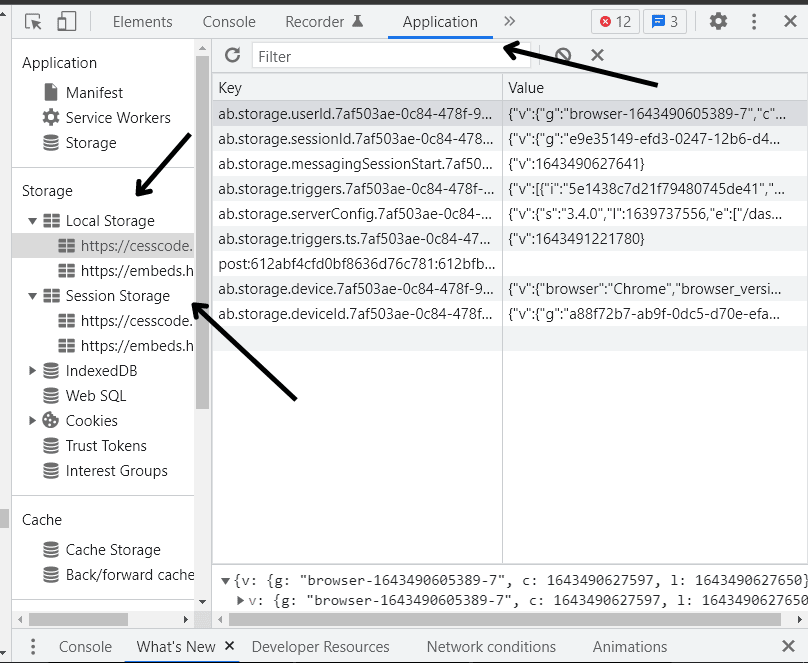 How to view localStorage and sessionStorage data img